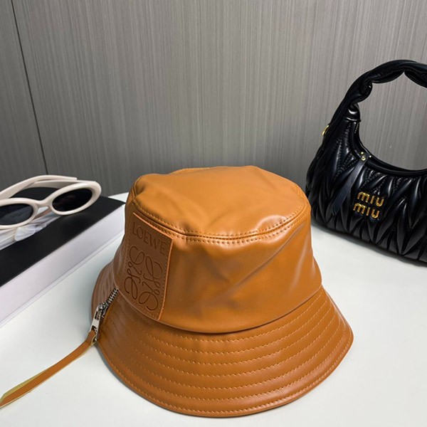 【大特価】ロエベ アナグラムロゴパッチ 激安 レザーバケットハット lot16588